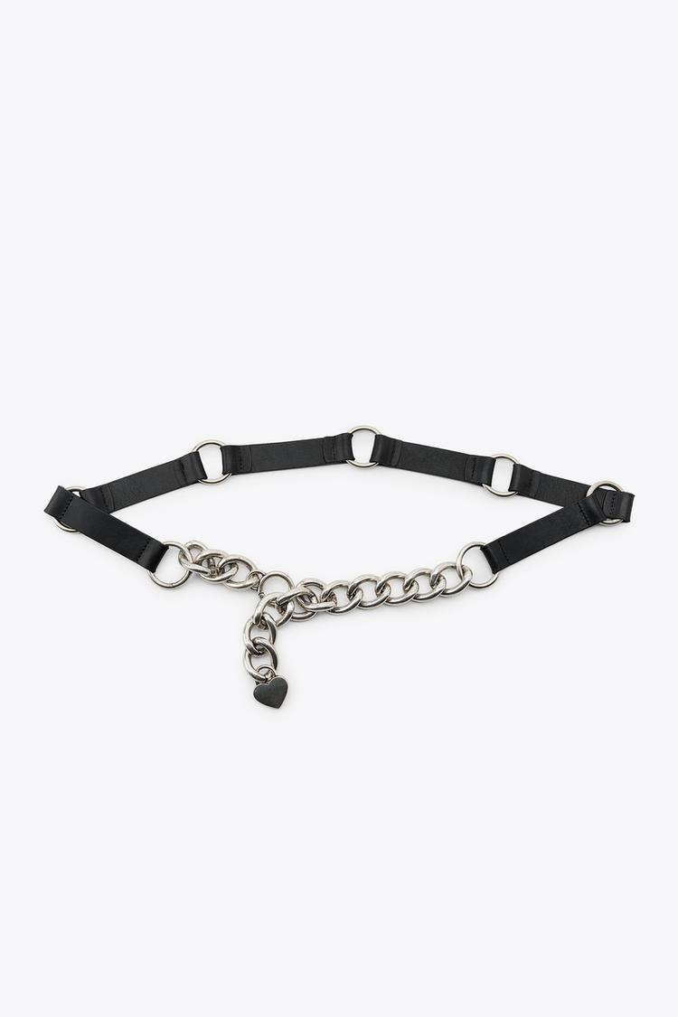 LEATHER COMBINED CHAIN BELT