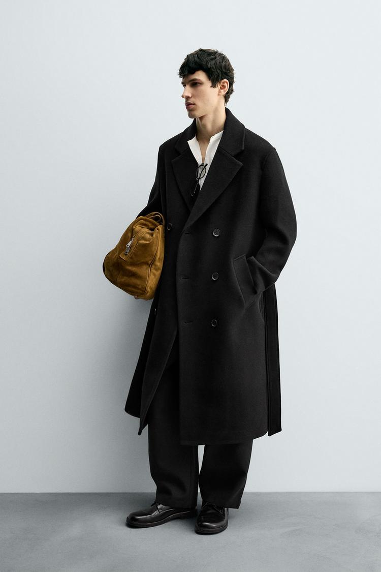 DOUBLE-BREASTED WOOL BLEND COAT WITH BELT