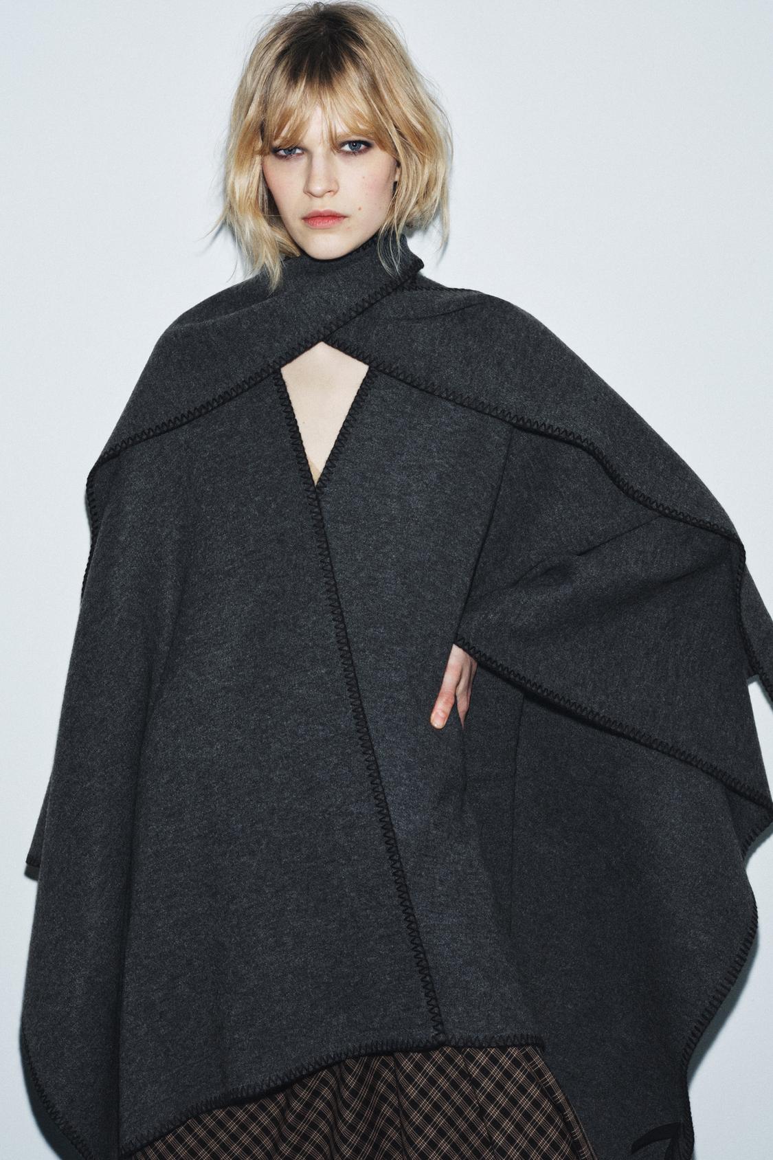 KNIT CAPE WITH CONTRAST THREAD SCARF