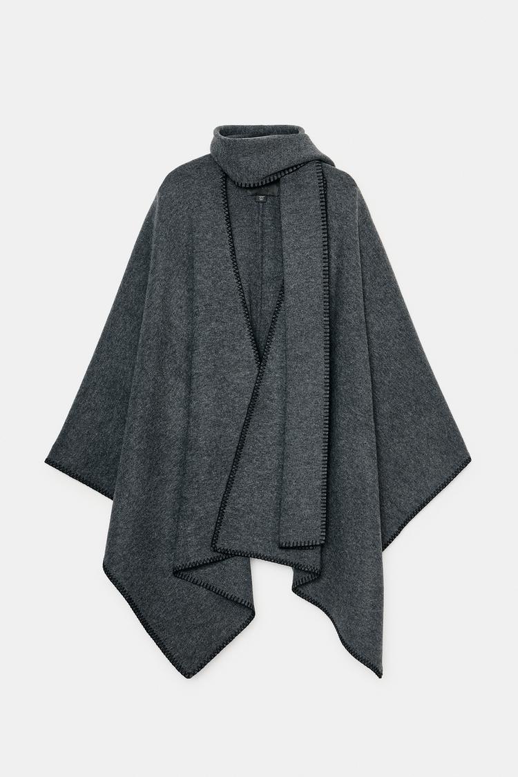 KNIT CAPE WITH CONTRAST THREAD SCARF