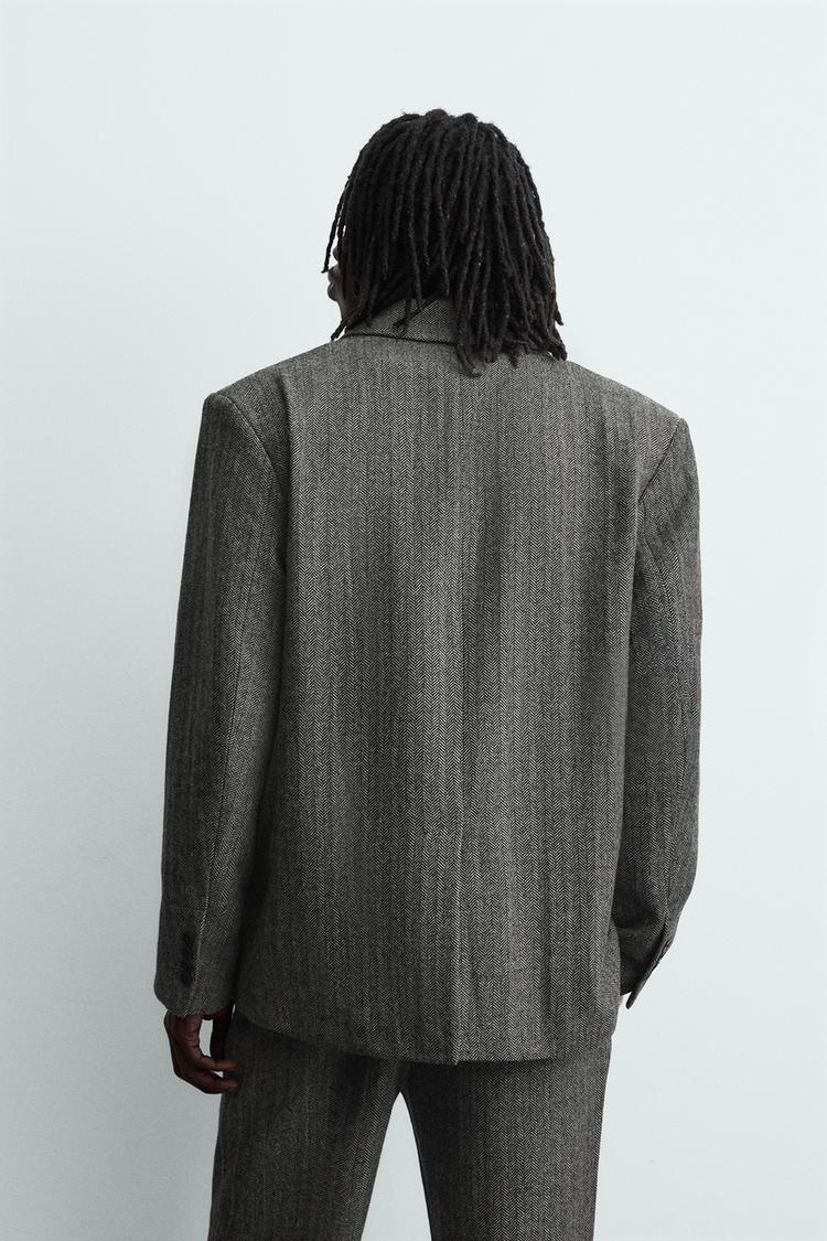 HERRINGBONE WOOL BLEND SUIT BLAZER